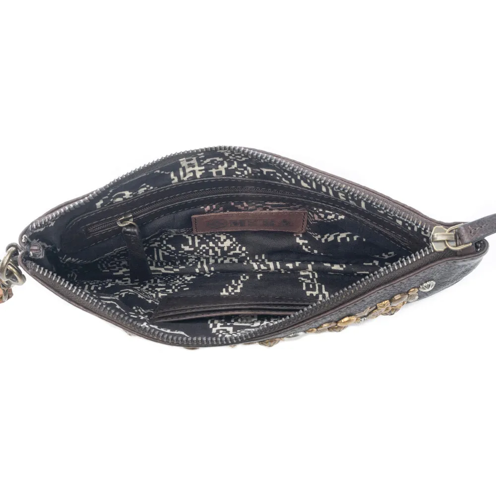 Gold Halo Studded Wash Leather Pouch in Antique Black sold by Myra Bag product image thumbnail 4