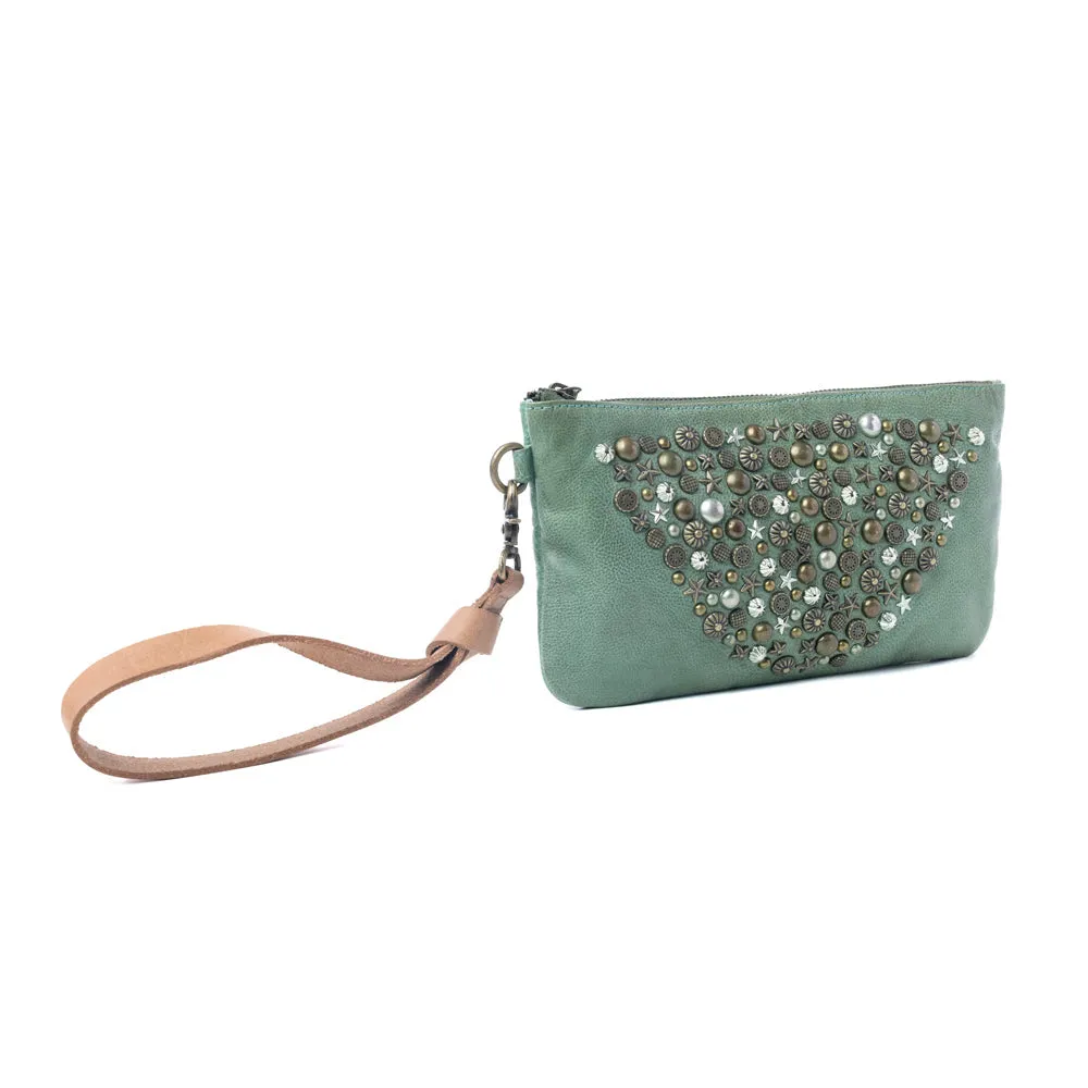 Empire Green Studded Wash Leather Pouch in Desert Olive sold by Myra Bag product image thumbnail 2