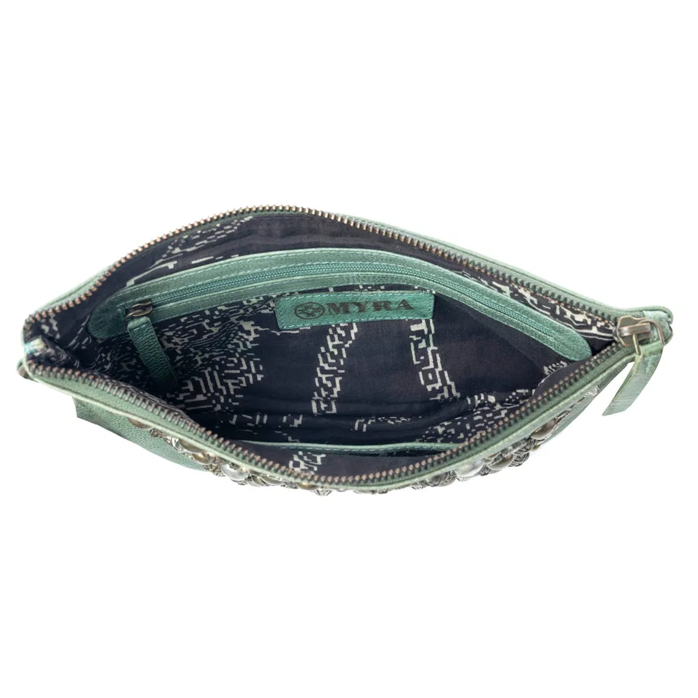 Empire Green Studded Wash Leather Pouch in Desert Olive sold by Myra Bag product image thumbnail 4