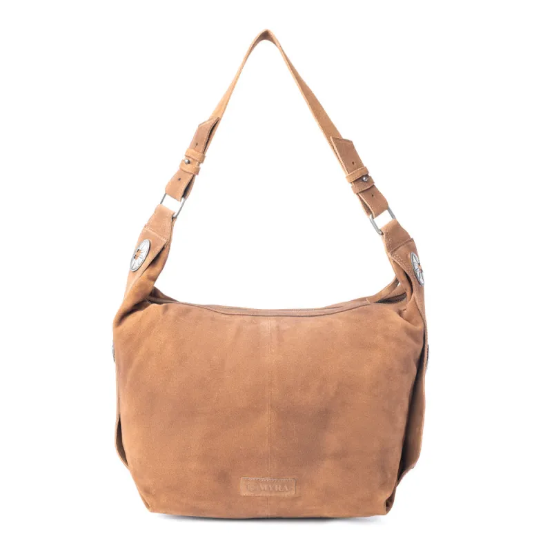 Rustwood Suede Leather Shoulder Bag in Oak Brown sold by Myra Bag