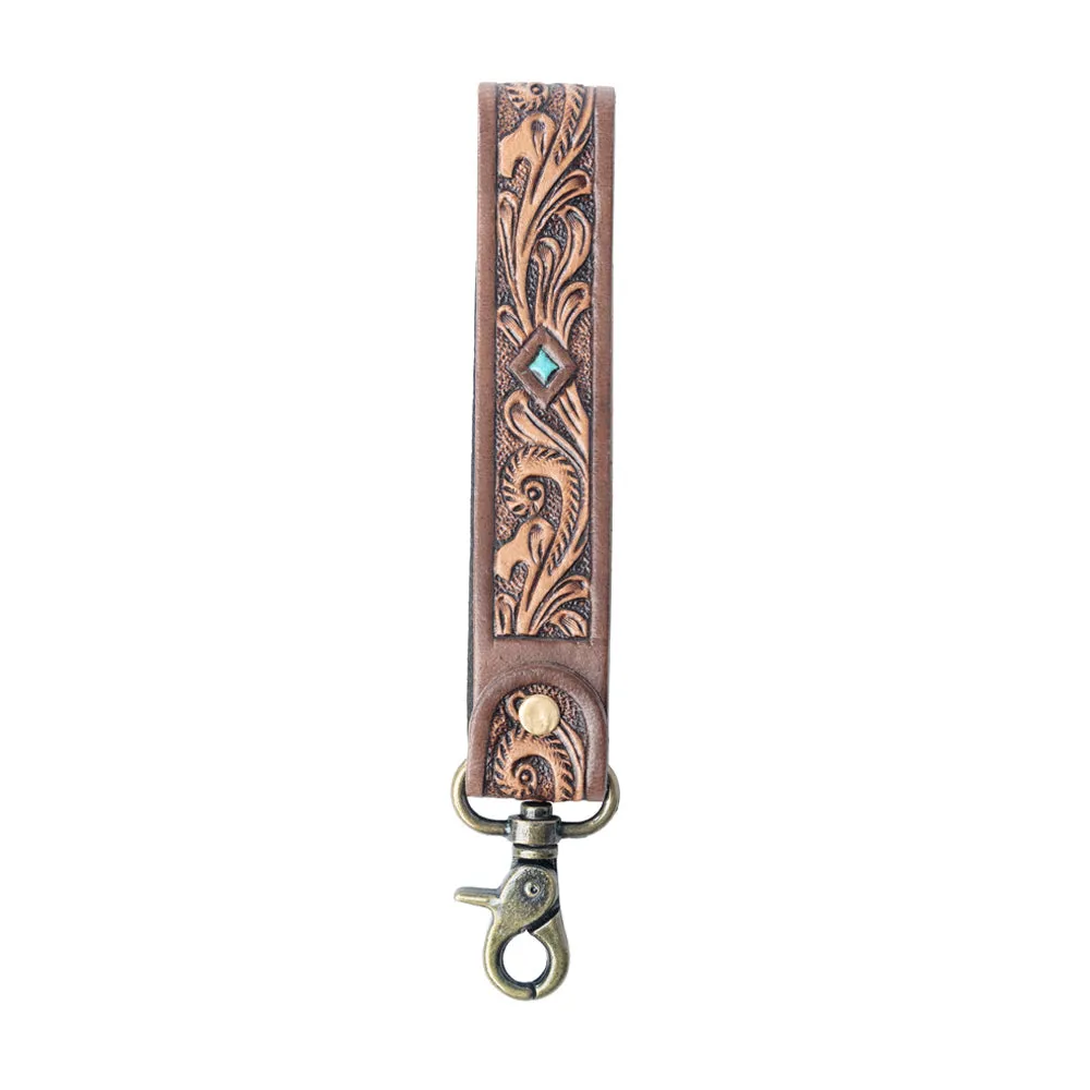 Spirit Stone Handtooled Leather Keyfob in Mahogany Brown sold by Myra Bag product image thumbnail 2