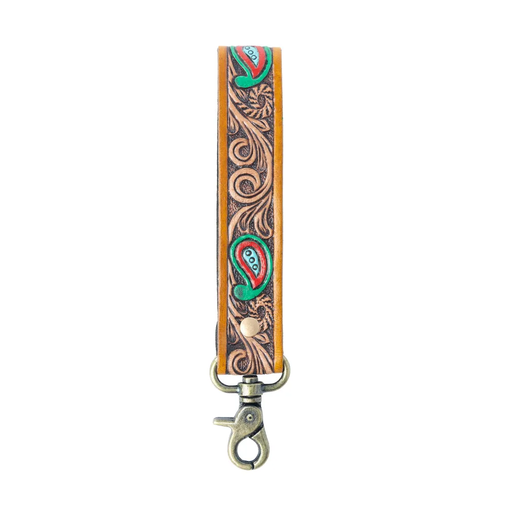 Emerald Ember Handtooled Leather Keyfob in Desert Green sold by Myra Bag