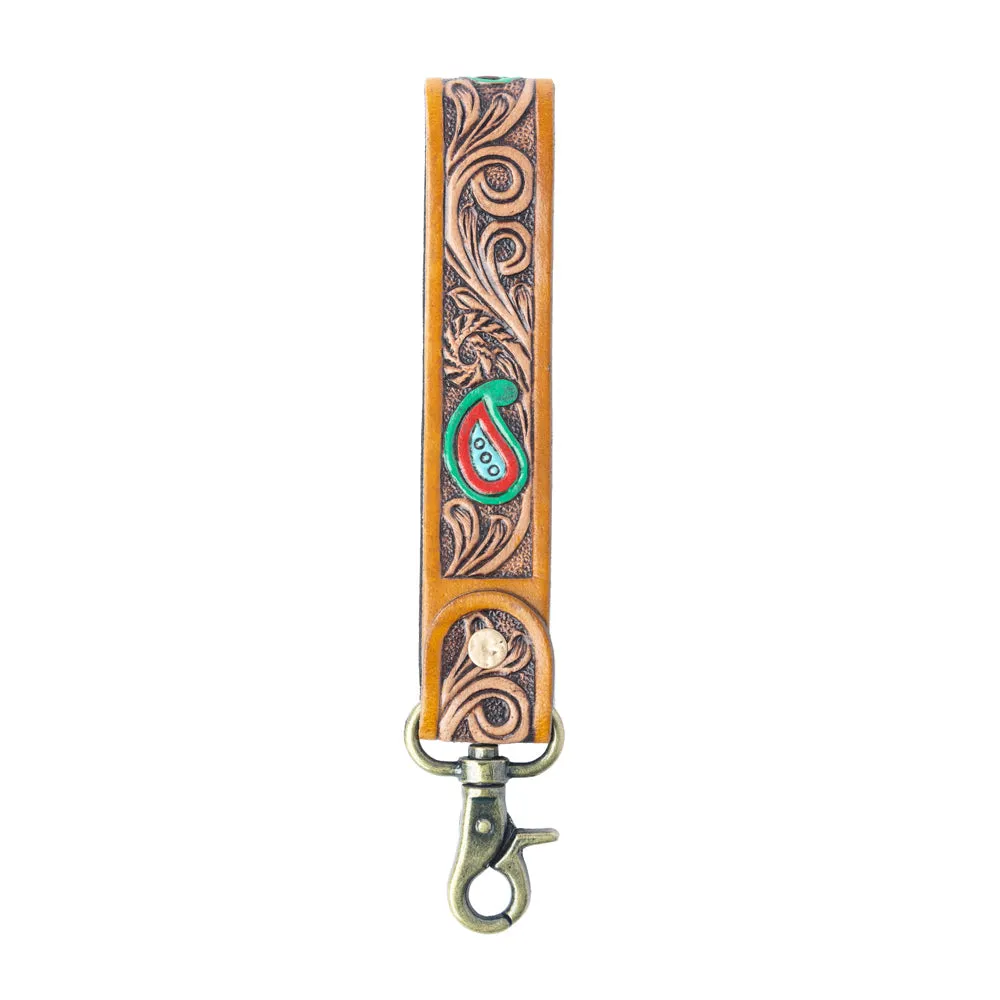 Emerald Ember Handtooled Leather Keyfob in Desert Green sold by Myra Bag product image thumbnail 2
