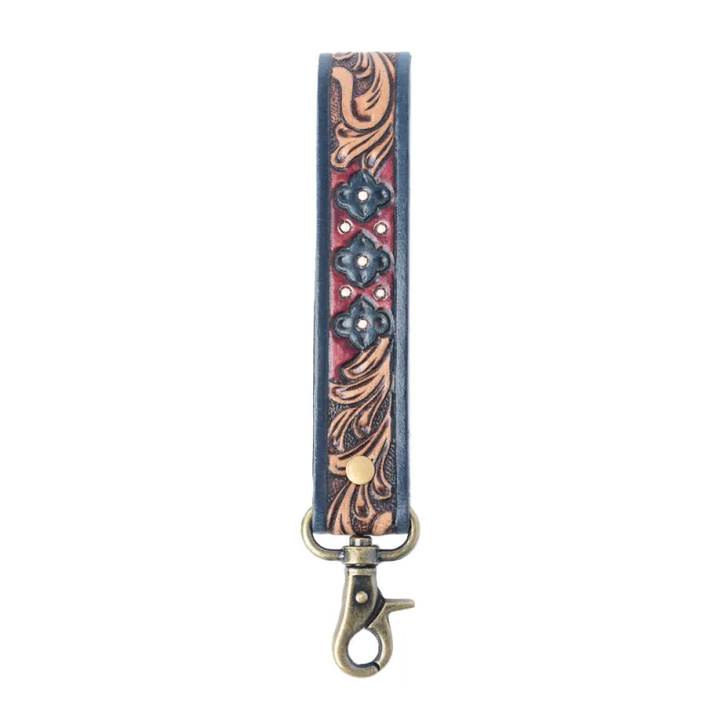 Wild Garnet Handtooled Leather Keyfob in Canyon Shadow sold by Myra Bag