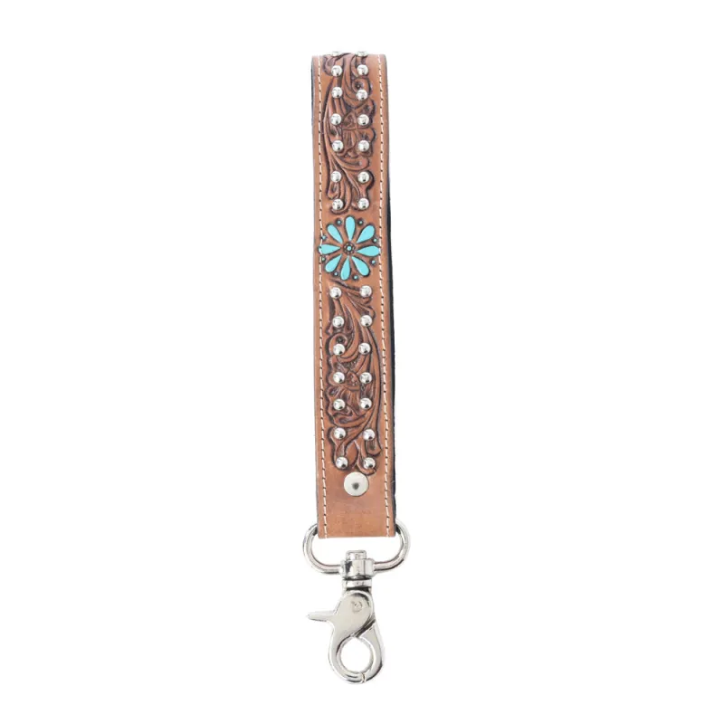 Desert Daisy Handtooled Leather Keyfob in Cactus Umber sold by Myra Bag