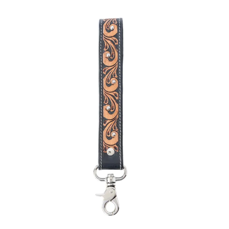 Western Whirl Handtooled Leather Keyfob in Desert Brown sold by Myra Bag