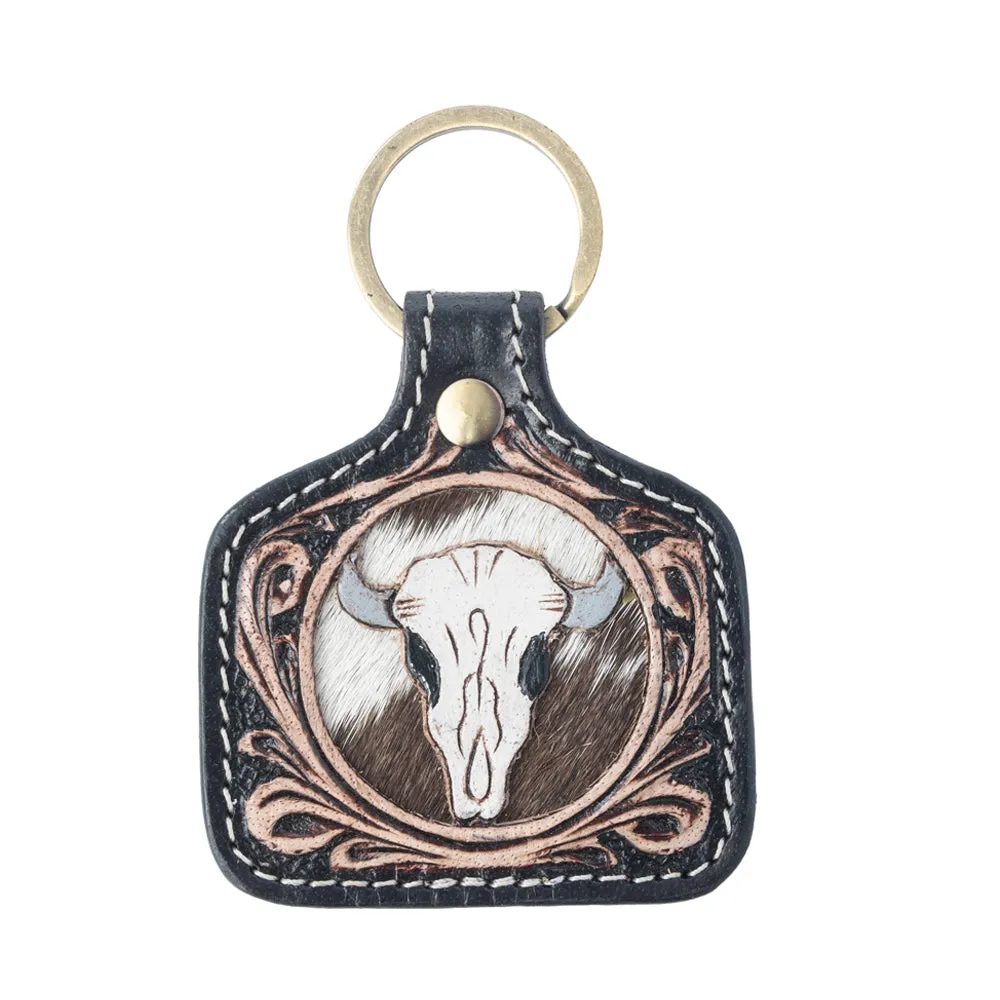 Dusthorn Relic Handtooled Leather Keyfob in Wood Brown sold by Myra Bag