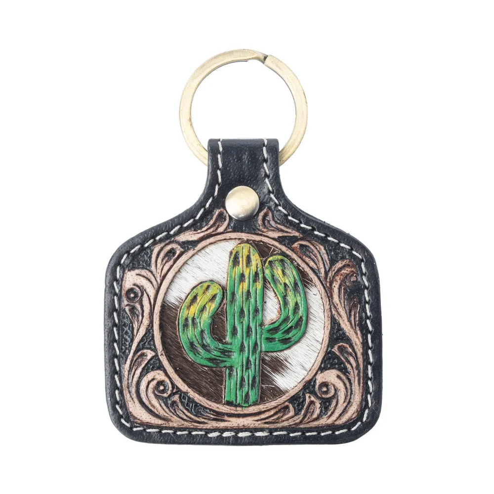 Saguaro Spirit Handtooled Leather Keyfob in Sage Brown sold by Myra Bag