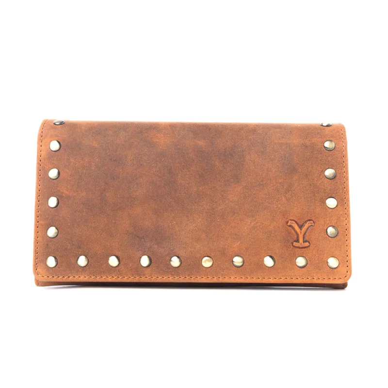 Yellowstone Caldera Leather Wallet with Rivets in Amber sold by Myra Bag