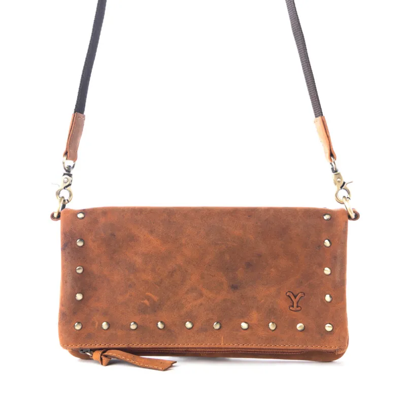 Yellowstone Palisade Clutch Bag with Rivets in Amber sold by Myra Bag