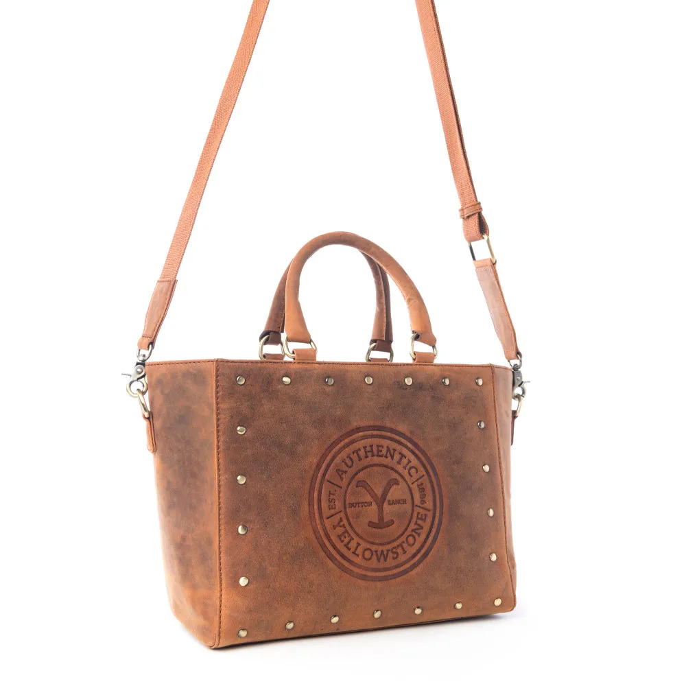 Yellowstone Valley Soul Studded & Embossed Tote Leather Bag in Amber sold by Myra Bag product image thumbnail 2
