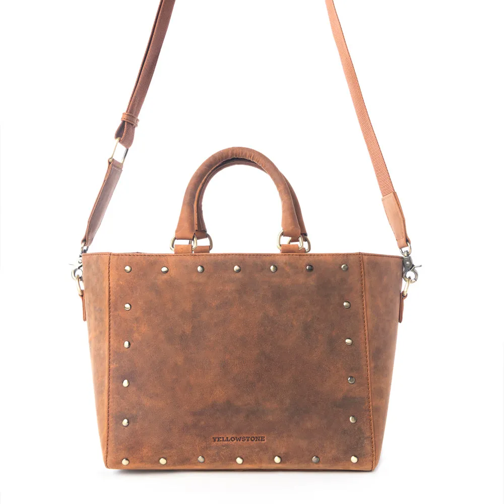 Yellowstone Valley Soul Studded & Embossed Tote Leather Bag in Amber sold by Myra Bag product image thumbnail 3
