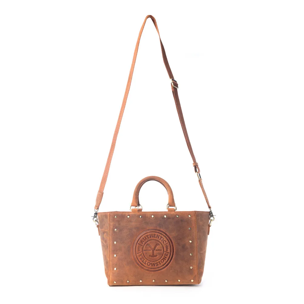 Yellowstone Valley Soul Studded & Embossed Tote Leather Bag in Amber sold by Myra Bag product image thumbnail 4