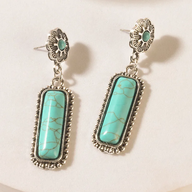 Sundown Relic Turquoise Stone Earrings in Cerulean Blue sold by Myra Bag