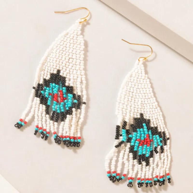 Sierra Mosaic Fringe Earrings in Sky River Blue sold by Myra Bag