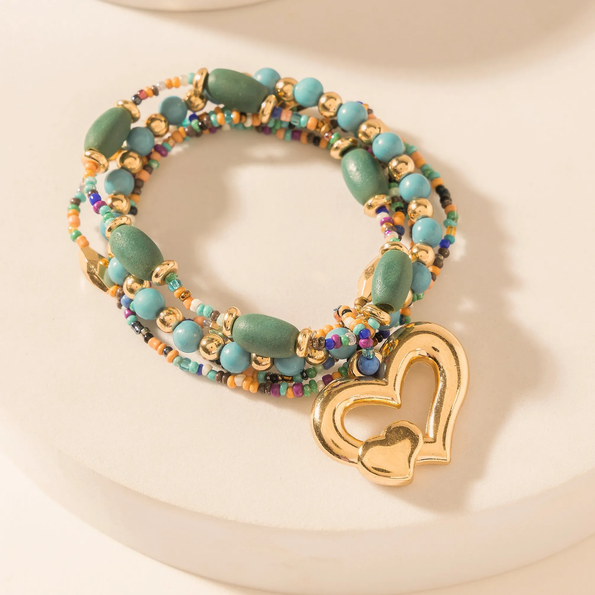 Boho Love Beaded Bracelet in Meadow Green sold by Myra Bag