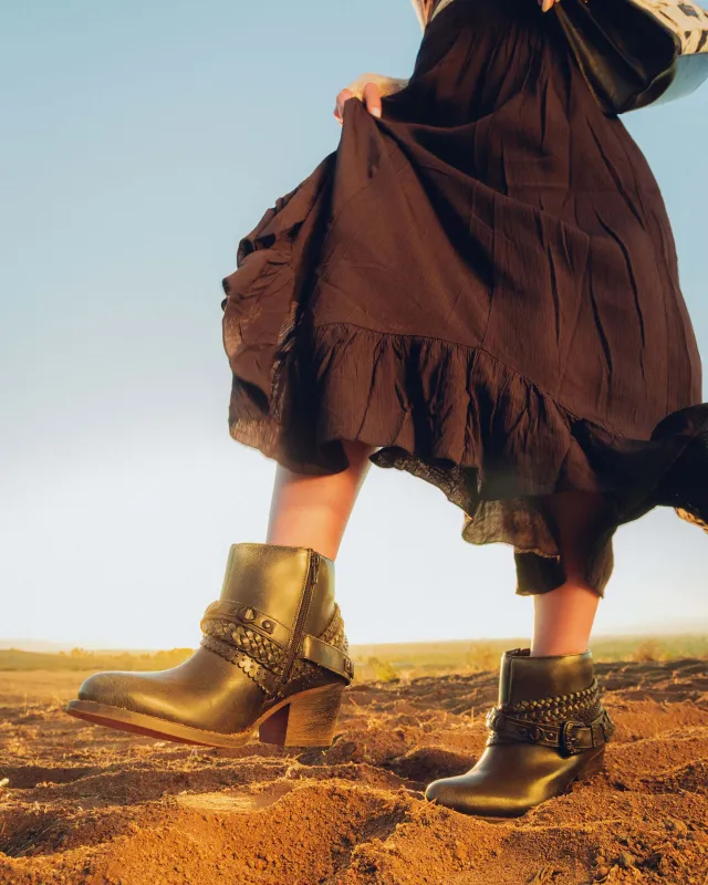 Marlene Ankle Booties In Calfskin - Raven sold by Myra Bag