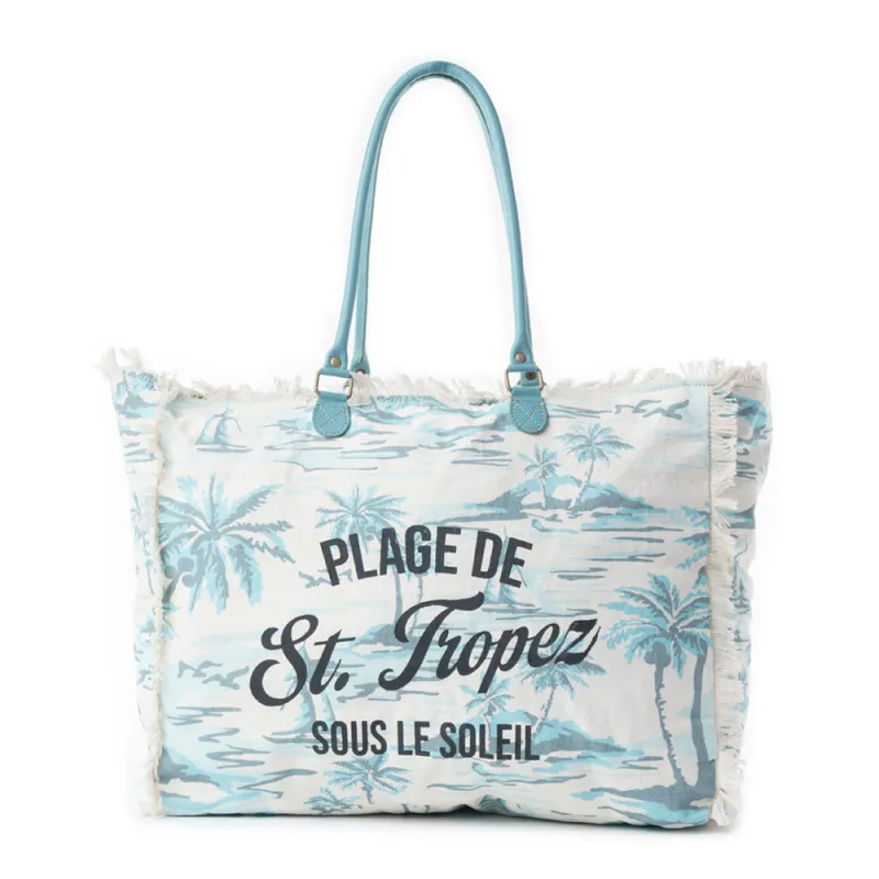 Saint Tropez Weekender Bag In White & Sky Blue sold by Myra Bag