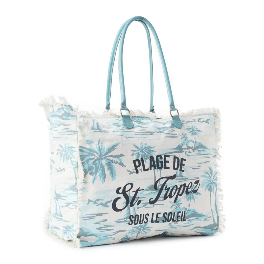 Saint Tropez Weekender Bag In White & Sky Blue sold by Myra Bag product image thumbnail 3