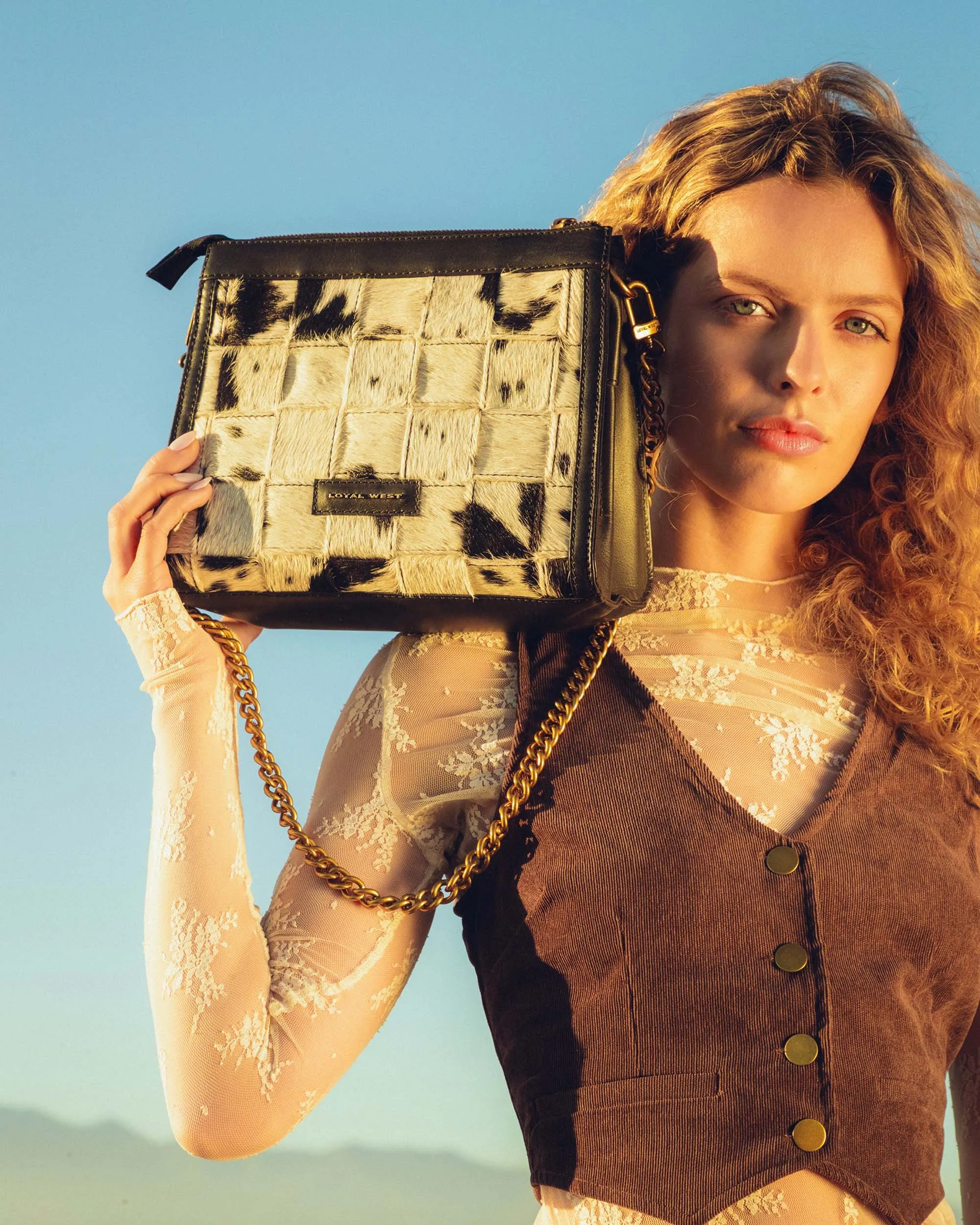 LOYAL WEST SCRAPPY MEDIUM CHAIN BAG IN COWHIDE AND BLACK CALFSKIN sold by Myra Bag product image thumbnail 3