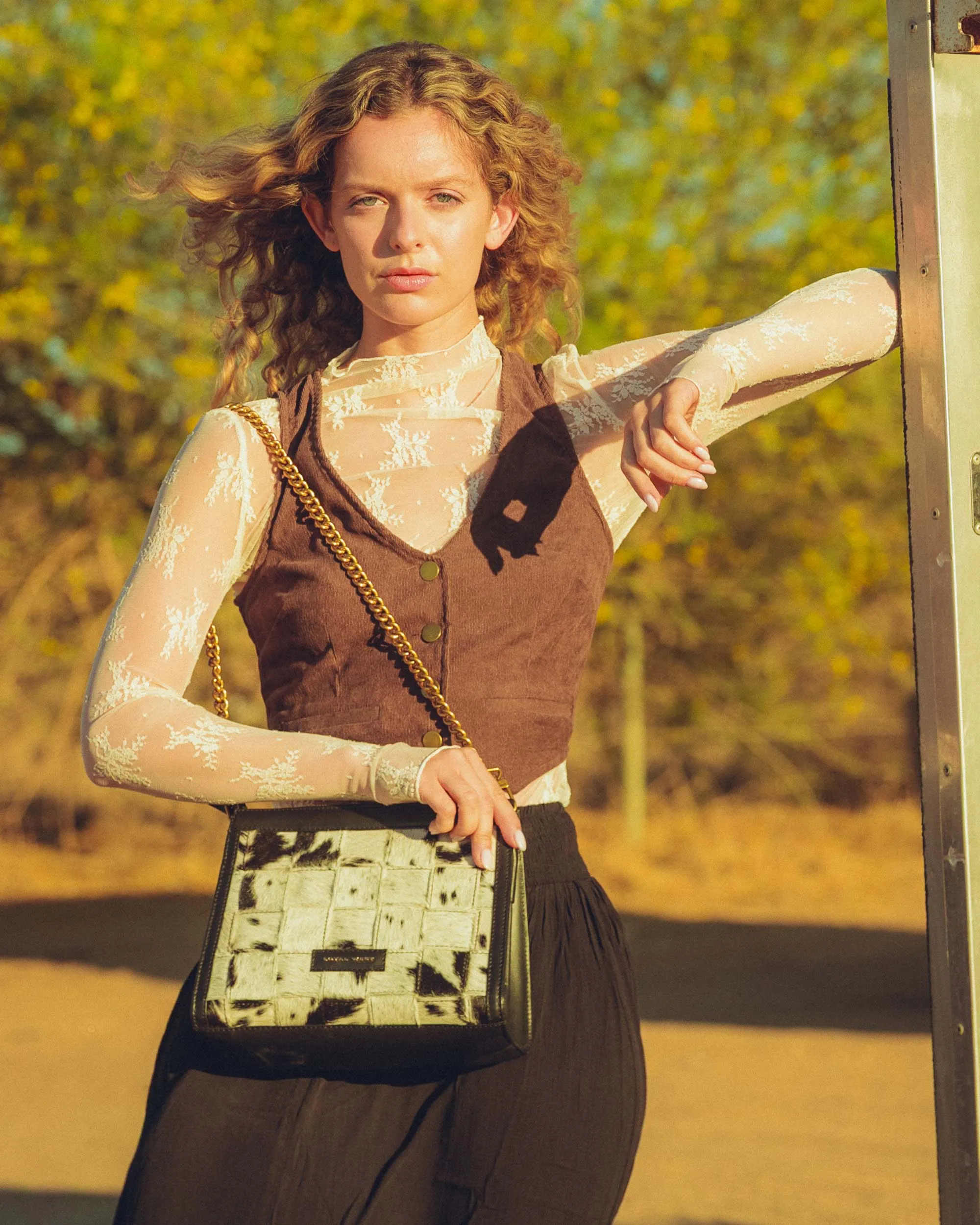LOYAL WEST SCRAPPY MEDIUM CHAIN BAG IN COWHIDE AND BLACK CALFSKIN sold by Myra Bag product image thumbnail 5
