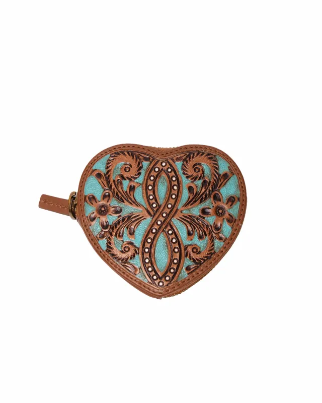 Cupid Coin Pouch Handtooled Leather - Whiskey & Water sold by Myra Bag