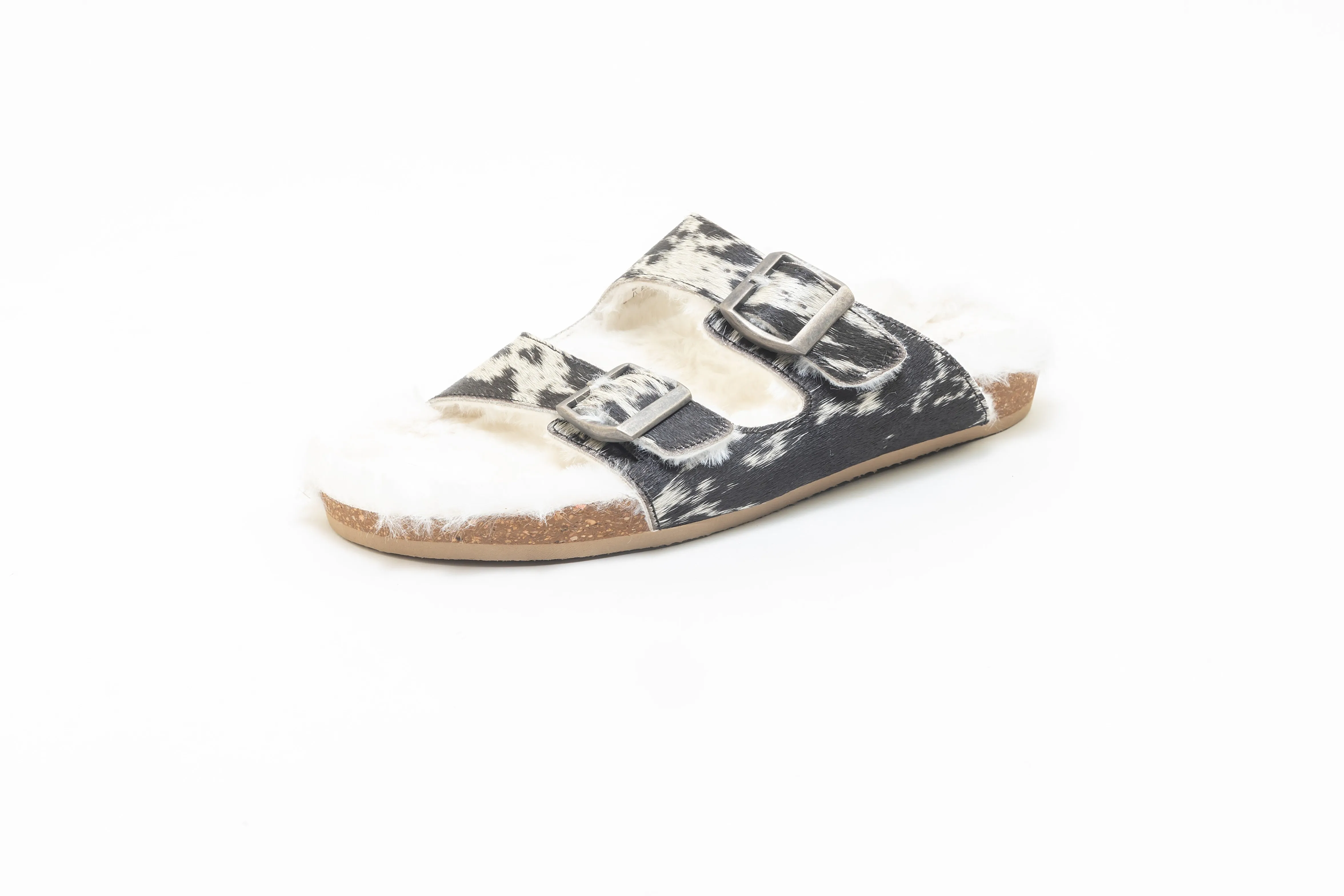Prairie Winds Fur Comfort Hairon Leather Sandals In Black & White sold by Myra Bag product image thumbnail 5