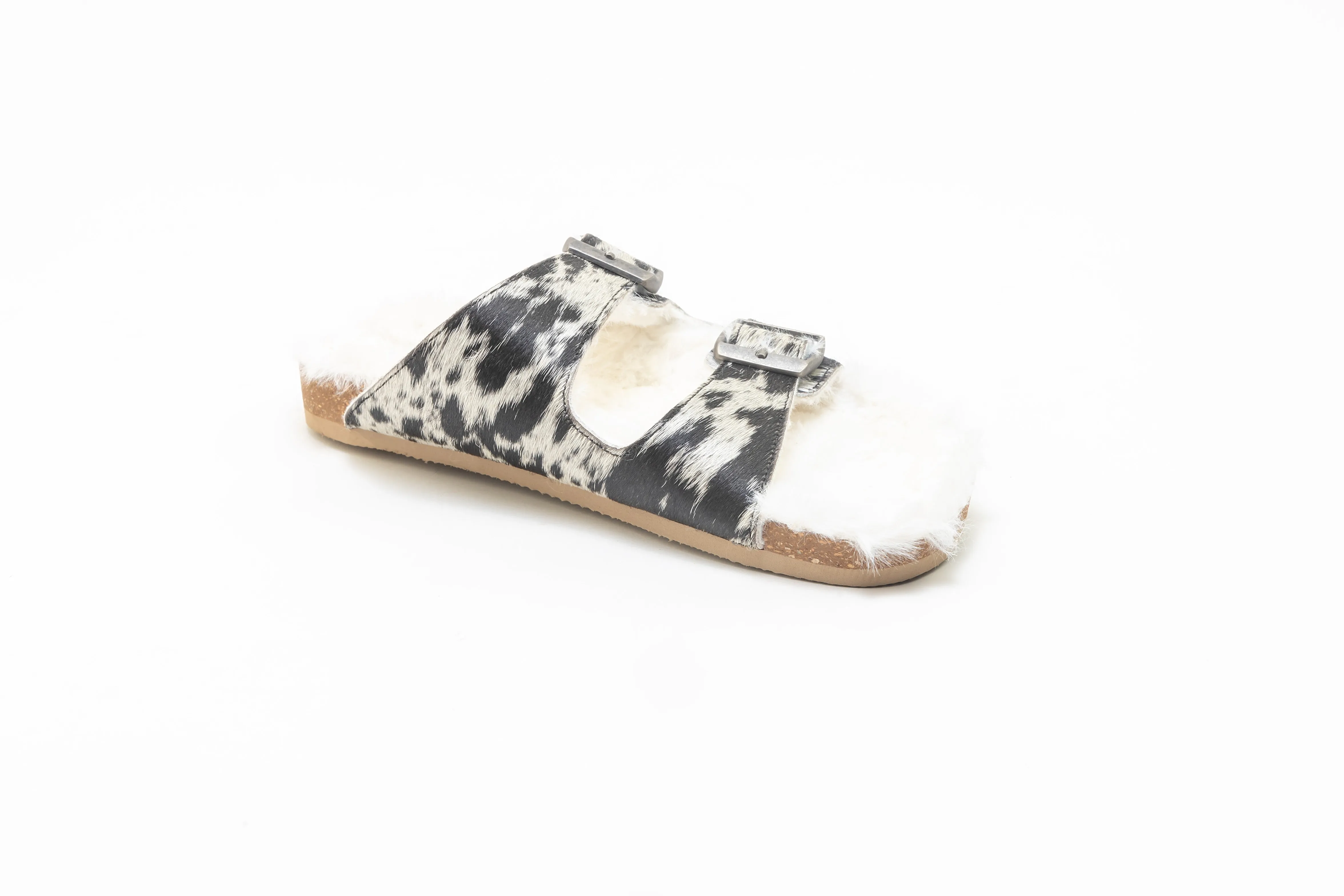 Prairie Winds Fur Comfort Hairon Leather Sandals In Black & White sold by Myra Bag product image thumbnail 3