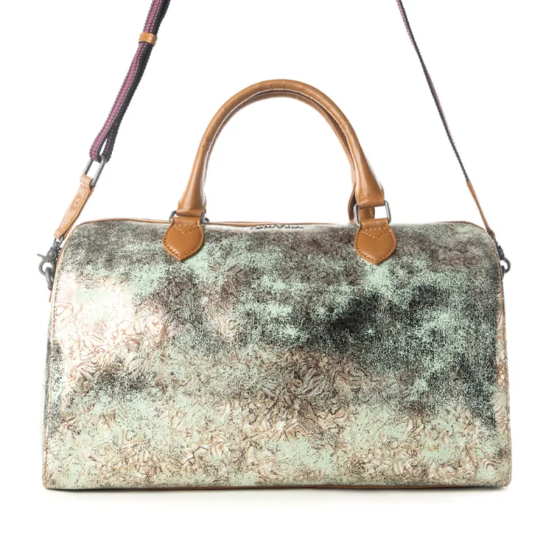 Myra Ranger's Echo Snake Print Leather Duffle Bag for Men in Faded Sage sold by Myra Bag