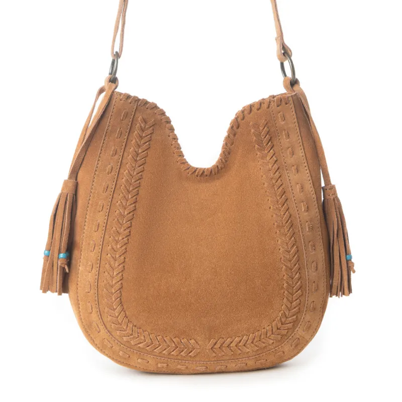 Myra Savannah Sunset Fringed Leather Bag in Deep Mocha made by Myra Bag