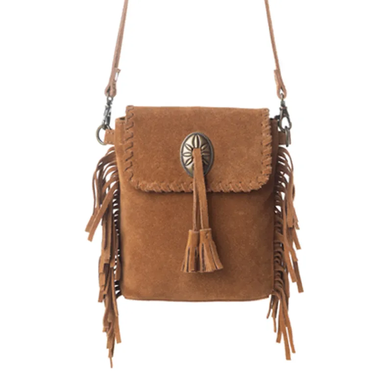 Myra Prairie Drift Fringed Leather Bag in Rodeo Bronze with Concho Accent sold by Myra Bag