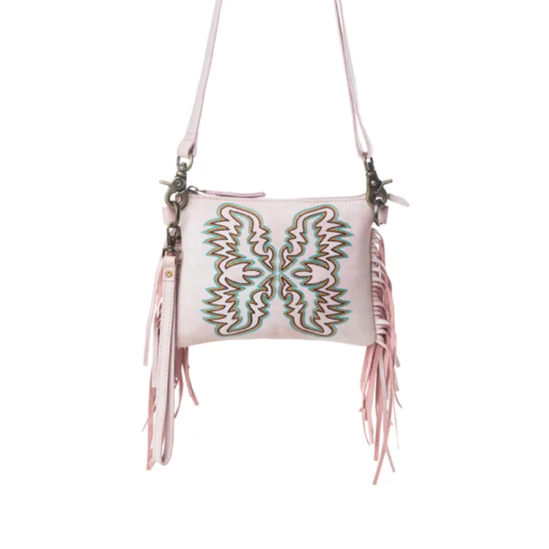 Myra ThunderFly Fringed Leather Bag in Sundown Blush made by Myra Bag