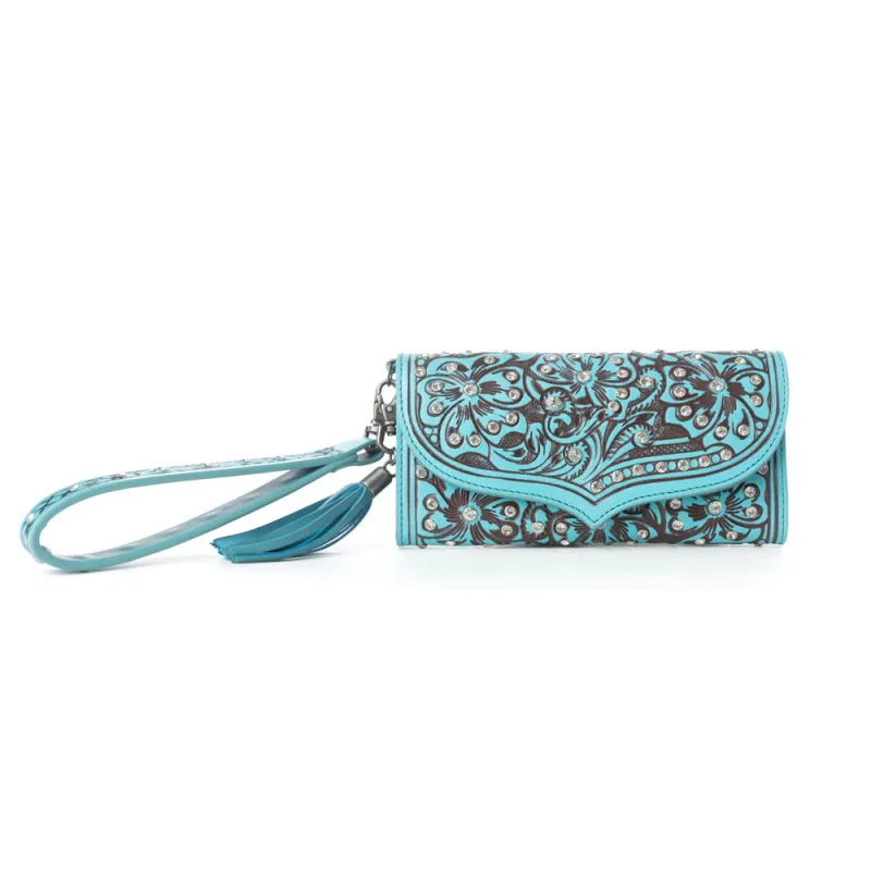 Myra Wildflower Story Handtooled Leather Wallet in Crystal Jade sold by Myra Bag