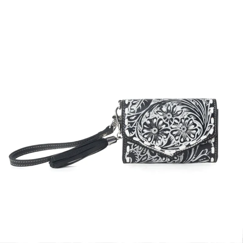 Myra Elise Handtooled Leather Wallet in Dark Mist sold by Myra Bag