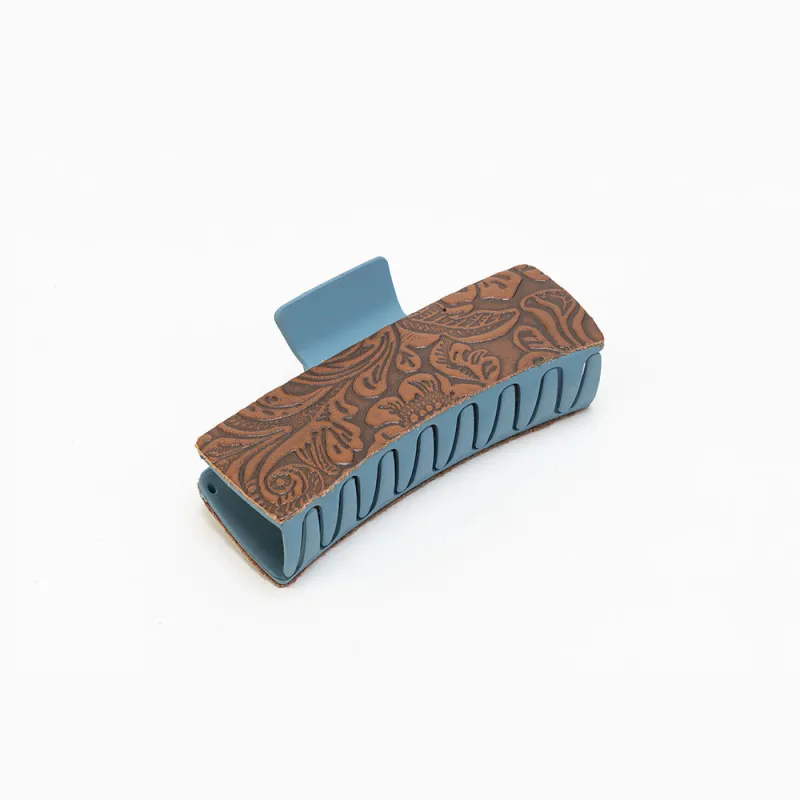 Fairbank Embossed Leather Hair Clip in Ocean Oak sold by Myra Bag