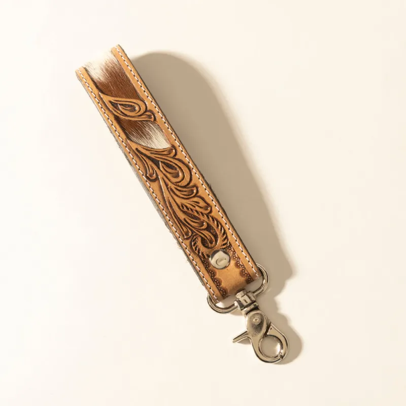 Myra Sedona Blaze Handtooled Leather Keyfob in Bronze Ember sold by Myra Bag