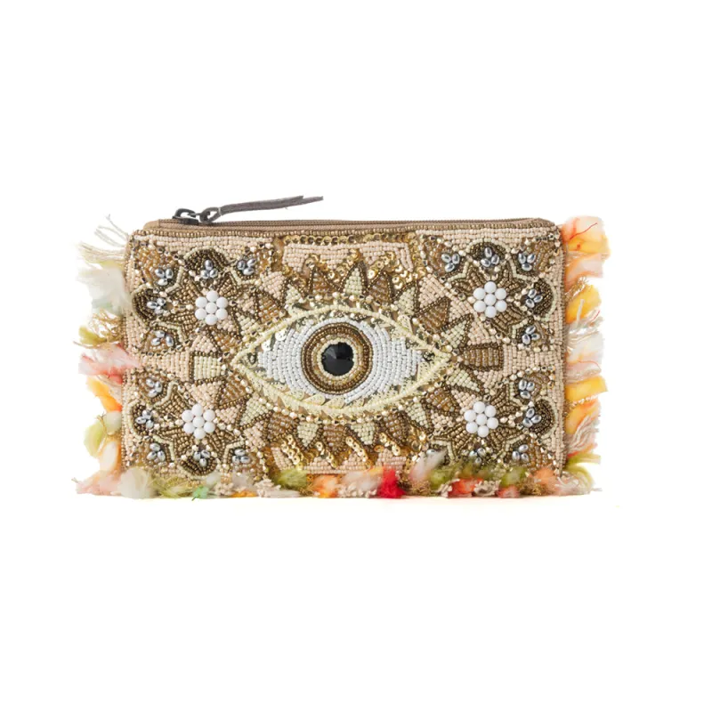 Myra Eye of the Storm Beaded Pouch in Gold Gaze sold by Myra Bag