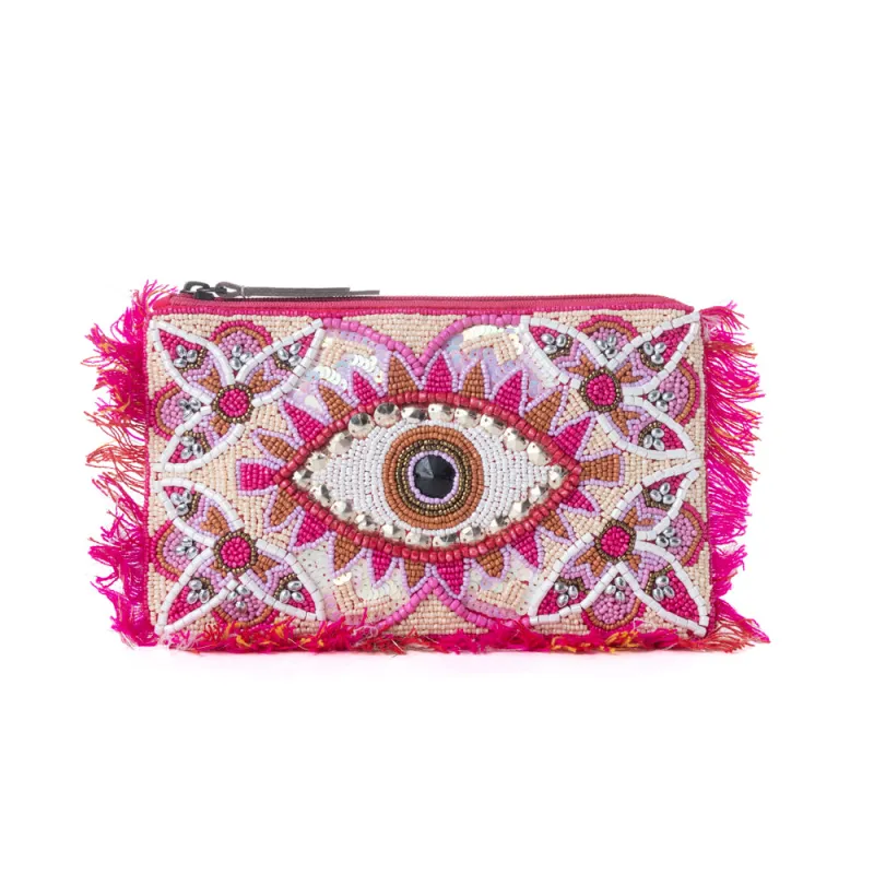 Myra Eye of the Storm Beaded Pouch in Pink Mirage sold by Myra Bag