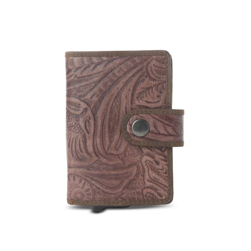 Myra Laredo Trail Leather Credit Card Holder in Smoky Walnut sold by Myra Bag