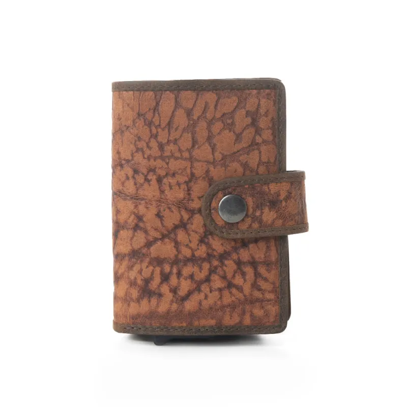 Myra Rugged Raven Leather Credit Card Holder in Canyon Amber made by Myra Bag