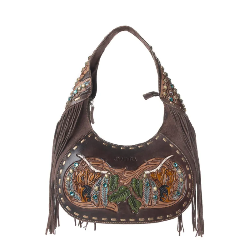 Myra Sierra Grove Handtooled Leather Bag in Deep Espresso made by Myra Bag