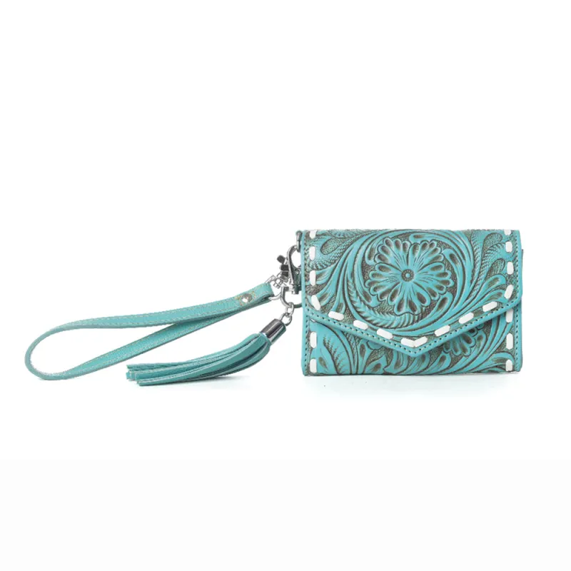 Myra Elise Handtooled Leather Wallet in Lagoon Trail sold by Myra Bag