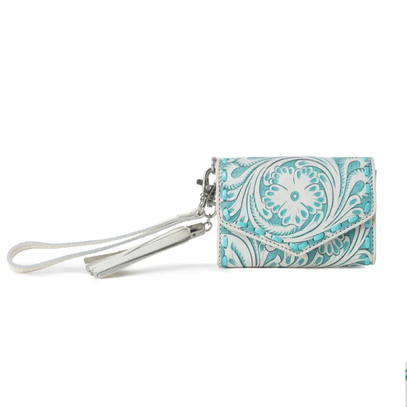 Myra Elise Handtooled Leather Wallet in Western Cyan sold by Myra Bag