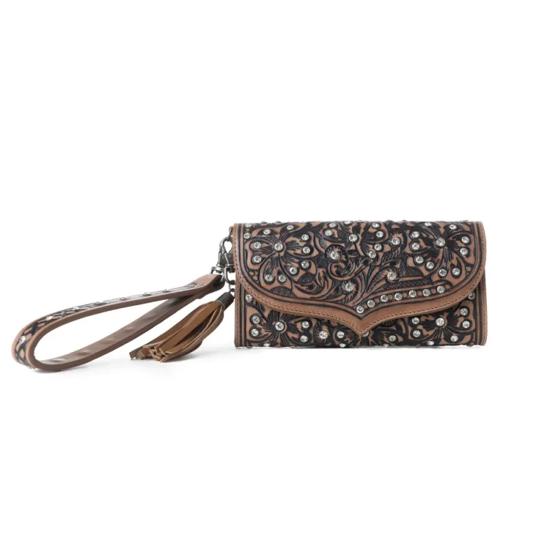 Myra Wildflower Story Handtooled Leather Wallet in Earth Bloom sold by Myra Bag