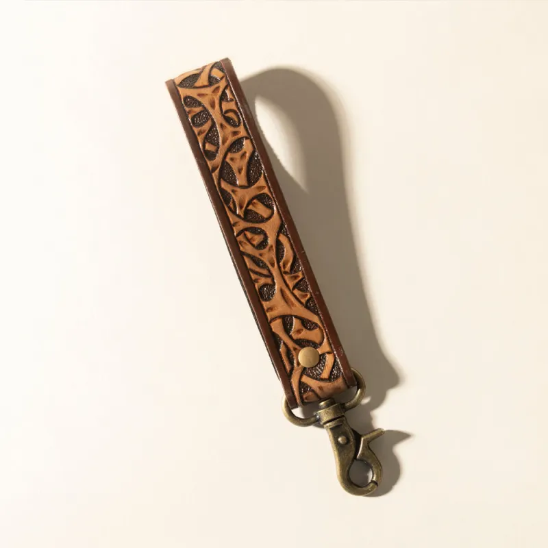 Myra Ranger's Call Handtooled Leather Keyfob in Mocha Brown sold by Myra Bag