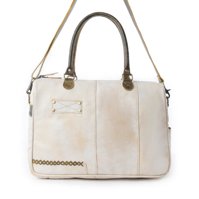 Myra Summit Line Leather Laptop Bag in Desert Cream sold by Myra Bag