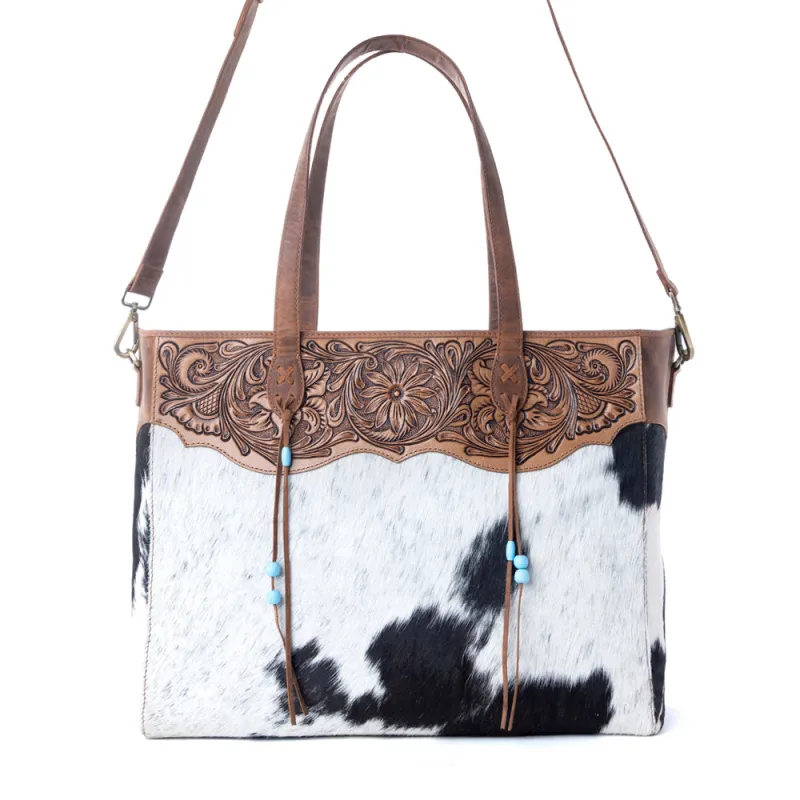 Myra Hearthwind Handtooled Bag in Onyx Frost sold by Myra Bag