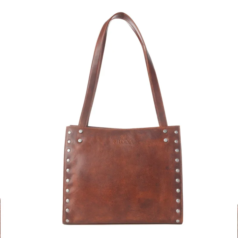 Myra Zidana Aria Amethyst Veg Tanned Leather Tote Bag in Vintage Red made by Myra Bag