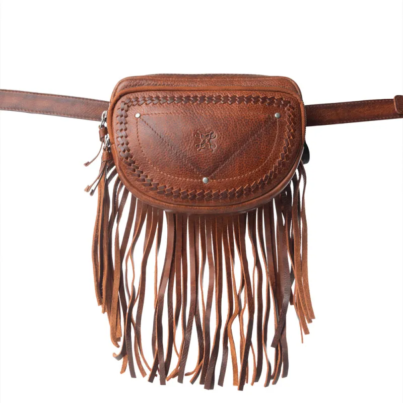 Myra Zidana Stormy Trails Fringed Veg Tanned Leather Bag in Vintage Ember sold by Myra Bag