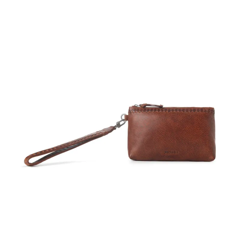 Myra Zidana Ethel Mini Veg Tanned Leather Wristlet in Redwood sold by Myra Bag